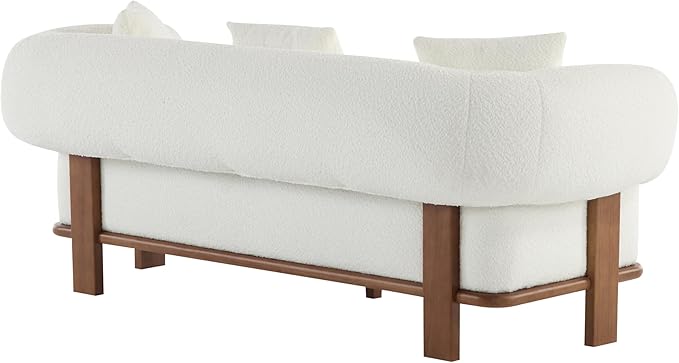 Christopher Knight Home Yule Living Room Wooden 3-Seater SofaBoucle Fabric Upholstered Lounge Sofa CouchHome Office/Bedroom Sofa Chair with Accent PillowComfy Reading Cloud SofaMilky White + Brown