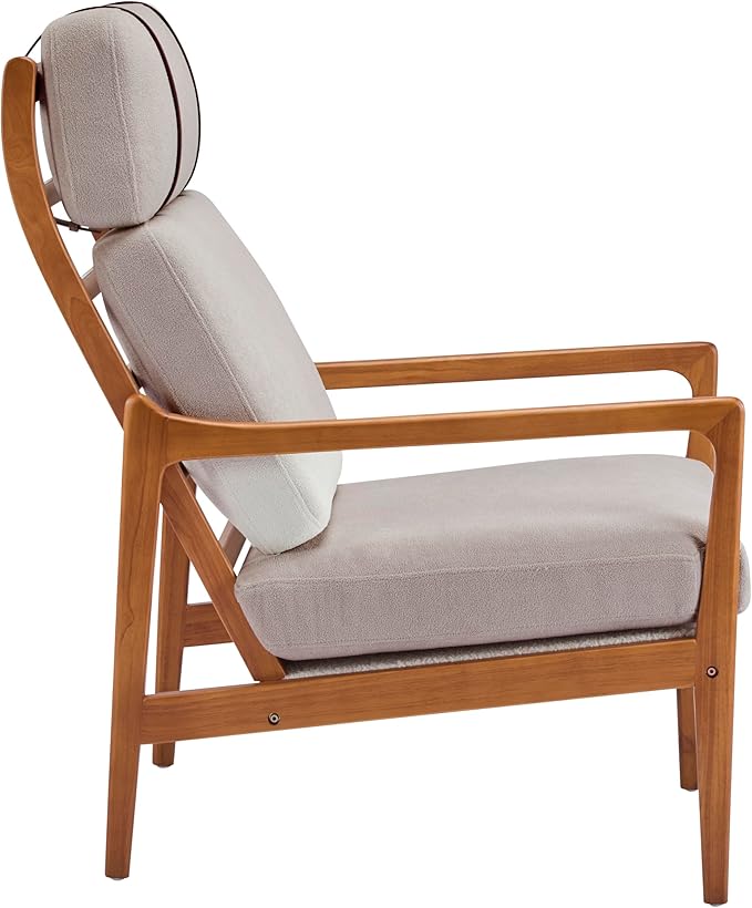 Christopher Knight Home Nadine Upholstered Accent Chair Wooden Club Chair Cushions Support Armchair Comfy Lounge Single Reading Sofa Solid Wood Frame Armchair for Living Room Home Light Gray
