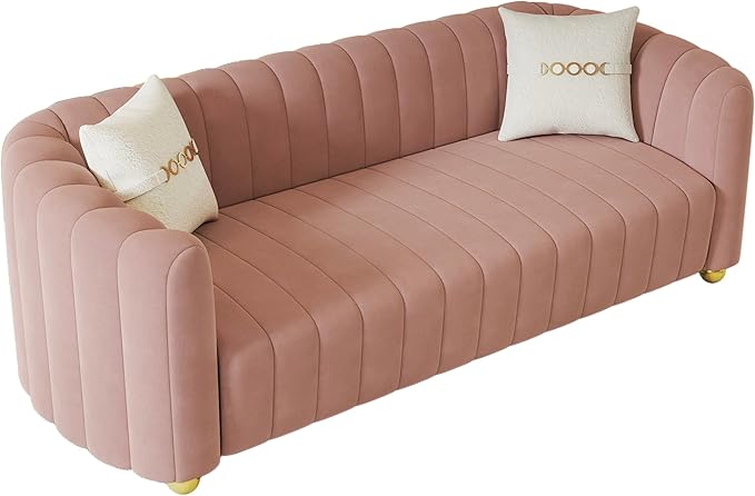 Mid-Century Modern Sofa for Living Room 84 Pink Luxury Velvet Loveseat Sofa Couch Sectional Love Seat Sofa Couch with Gold Legs Upholstered Sofa for Apartment Bedroom Home Office