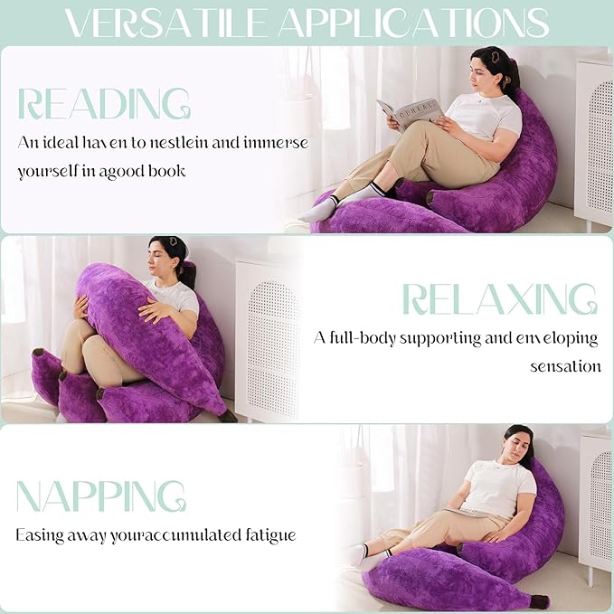 Banana Bean Bag Chair with Ottoman Floor Sofa Bed with Footrest Comfy Convertible Lounger for Teens &amp Adults Plush Couch for Bedroom Living Room or Dorm M-Violet
