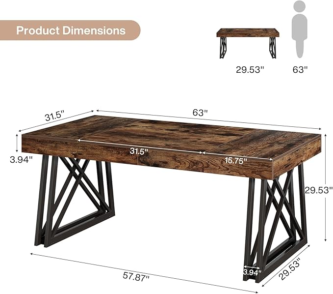 Tribesigns 63-Inch Executive Desk Farmhouse Office Computer Desk with Sturdy X-Shaped Legs Large Writing Table Business Furniture Workstation for Home Office Study (Rustic Brown &amp Black)