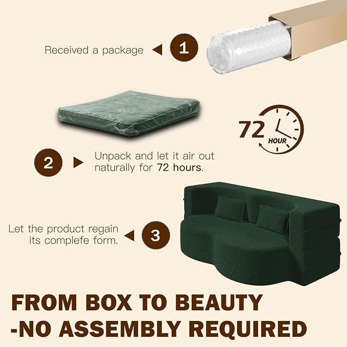 Newfun 78 Convertible Sofa Bed 2 in 1 Folding Couch Bed Futon Sofa Bed with Two Pillows Loveseat Sofa for Living Room Bedroom Lounge Compressed Modern Sofa No Assembly Required (Green)