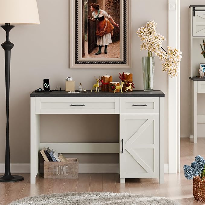 Farmhouse 47 Executive Desk Computer Desk with Drawers and Storage Cabinet Workstation Computer Desk for Home Office Study.