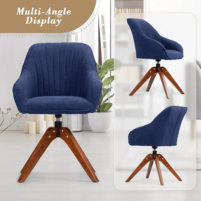 Athena Collection Modern Accent Chair Comfy Swivel Reading Chair for Adults Soft Upholstered Fabric Armchair with Wooden Legs for Living Room Bedroom Dorm Office Blue