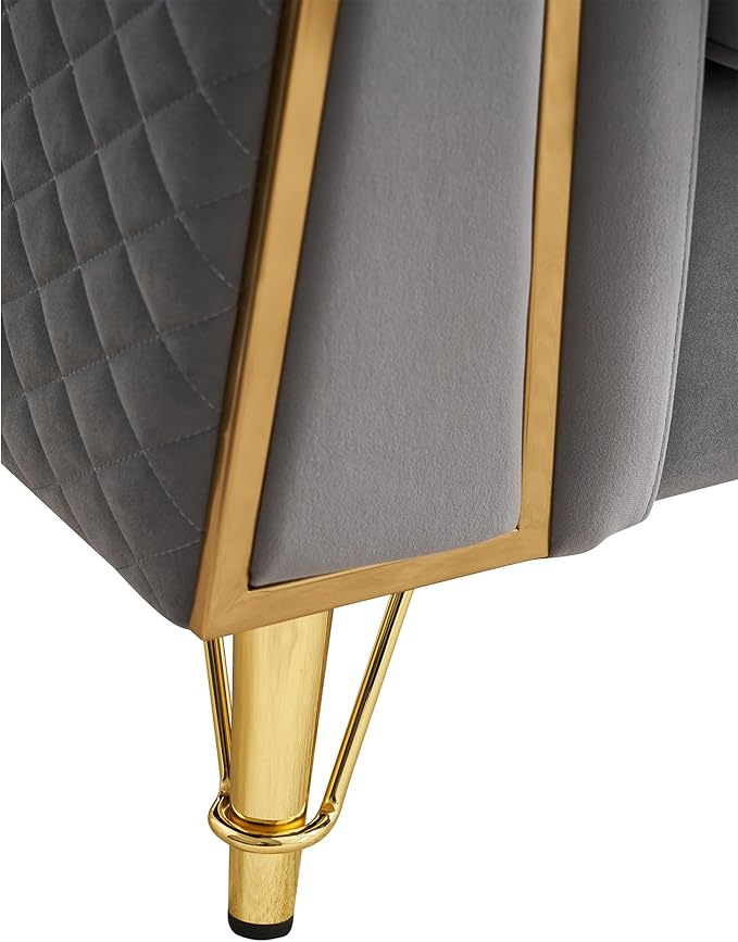 87.4 Modern Tufted Velvet Armchair with Gold Metal Legs and Unique Design of The Arms and Back 3-Seat Sofa Set with Velvet Fabric for Living Room Office Apartment Beige