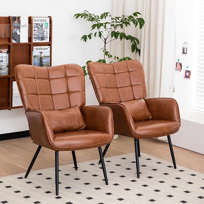 Brown Armchair for Living Room Modern Accent Chair High Back Living Room Chairs with Metal Legs and Soft Padded Sofa Chairs for Home OfficeBedroomDining Room (Brown)