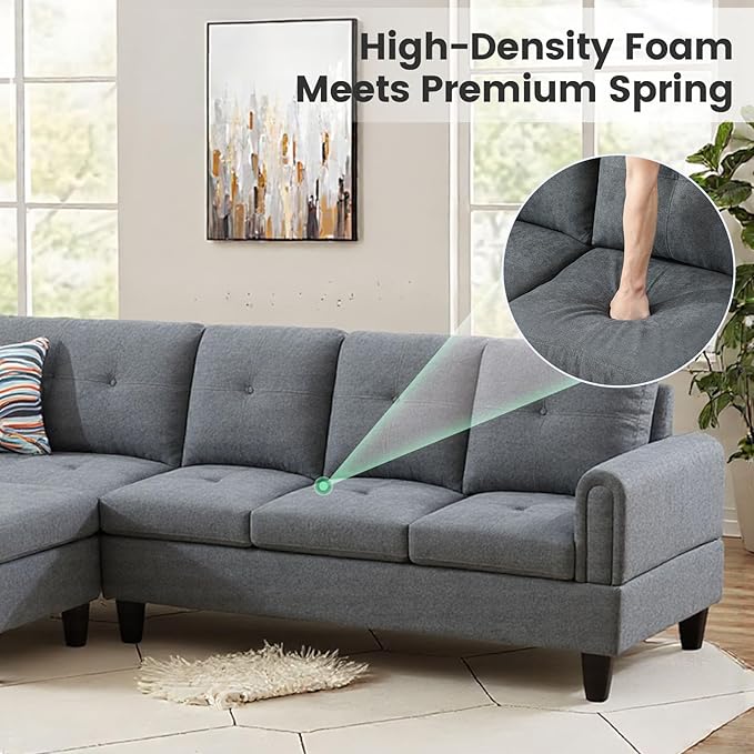 L Shaped Couch Sectional Couches with Chaise Fluffy Fabric 3 Pieces Modular Convertible Sofa for Living Room Furniture Sets and Small Apartment Dark Gre