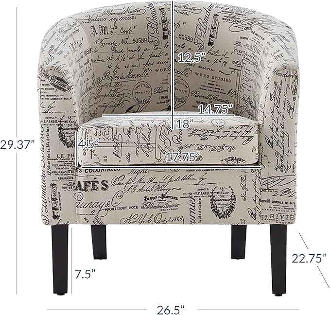 BELLEZE Accent Barrel Chair Set of 2 Linen Round Chair Club Tub Sofa Corner Chair with Flared Legs and Cozy Soft Padding for Living Room Bedroom Waiting Room - Black &amp Beige
