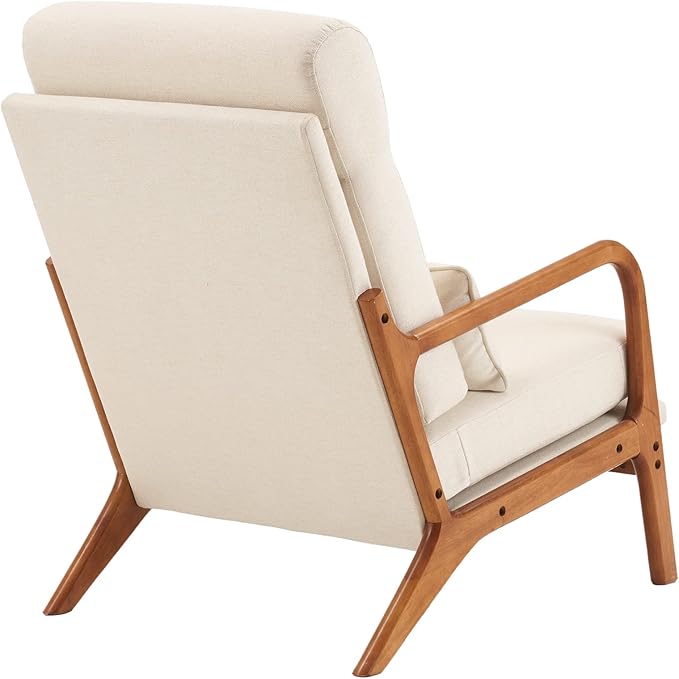 Bonnlo High Back Beige Accent Chairs Set of 2 Upholstered Mid Century Modern Lounge Fabric Chairs Reading Chairs Side Sitting Chair Solid Wood Farmhouse Armchairs for Living Room Bedroom Guest Room