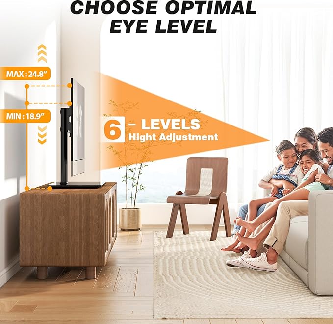 5Rcom Universal Swivel TV Stand for 27-60 inch Curved/Flat Screen TVs Table Top TV Base Replacement Holds up to 88 lbs Height Adjustable TV Stand Mount with Tempered Glass Base MAX VESA 400x400mm