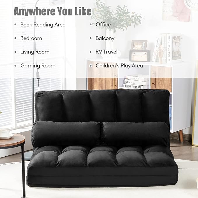 S AFSTAR Convertible Floor Sofa 6-Position Couch with 2 Removable Pillows &amp Thick Sponge Cushion Load 330LBS Adjustable Lazy Sofa Bed for Living Room &amp Bedroom Black