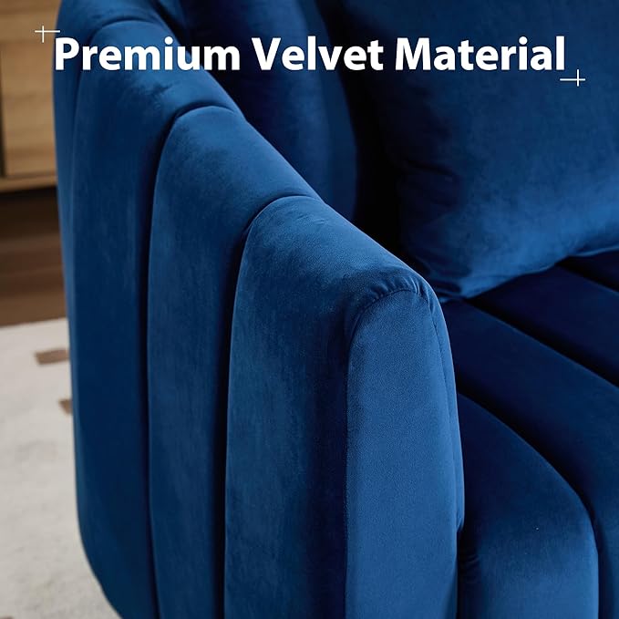 Chifee &amp Vingol 40.16 W Swivel Accent Barrel Chair Velvet Round Barrel Chair with 3 Pillows 360 Degree Swivel Armchair for Living Room Bedroom Navy