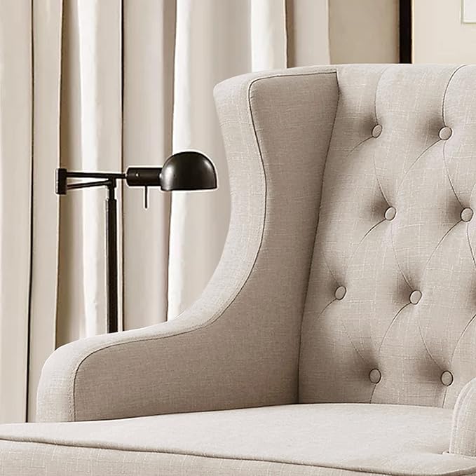 Rosevera Emmie Accent Chairs Upholstered ArmchairLinen Fabric Comfy Reading Seat Lounge for Living Room Bedroom ApartmentEasy Assembly Natural