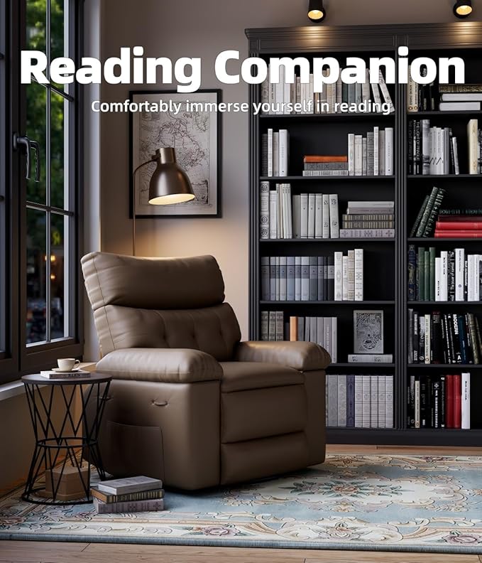 Oversized Recliner Chairs with Massage and Heat Leather Recliner Chair for Adults Manual Chair with Cup Holder for Living Room Bedroom and Nursery (Tan)