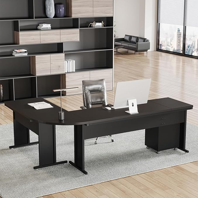 Tribesigns L-Shaped Executive Desk with File Cabinet 83 Inch Large Corner Computer Desk with Drawers Industrial Business Furniture Work Desk for Home Office (Black)