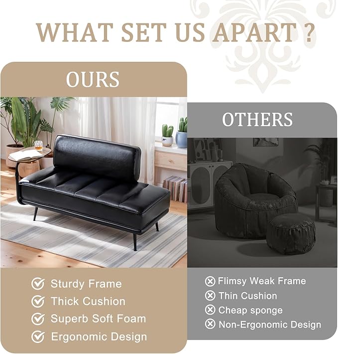 55 Sofa Couch for Living Room with 360° Swivel Side TableUpholstered Small Couches for Bedroom Office or Apartment (Black)
