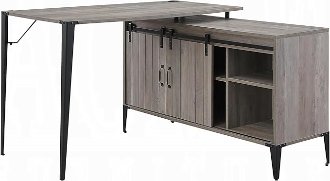 Grey Oak Sliding Barn Door Writing Desk for Spacious Home Office Maximize Workspace Cable Management
