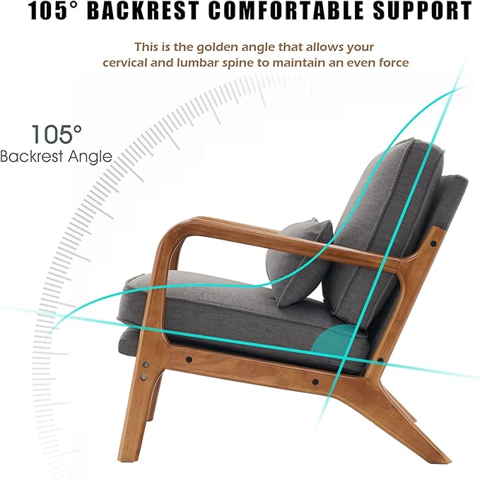 Accent Chair for Living Room Mid-Century Modern Upholstered Armchair with PillowReading Arm ChairComfy Accent Chair for Bedroom