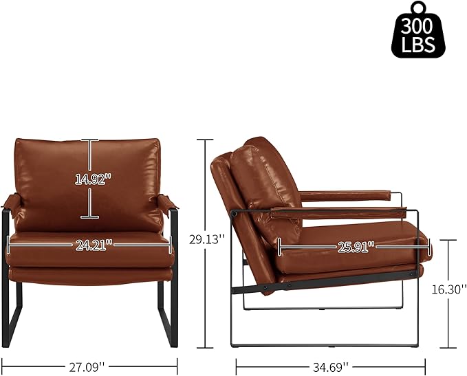 Art Leon Chairs for Bedrooms Set of 2 Mid Century Modern Chair Faux Leather Accent Chair for Living Room Chair Lounge Chair with Black Metal Legs Red Brown