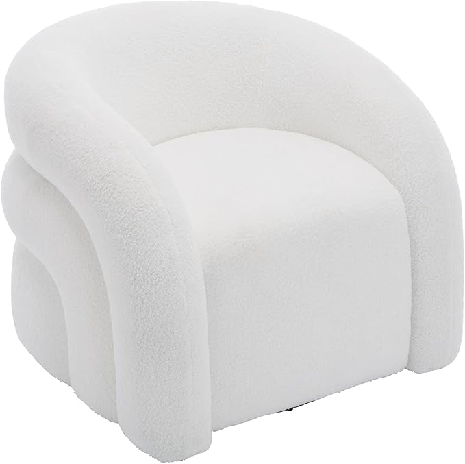 UIXE Swivel Barrel Accent Chair Boucle Upholstered Arm Chair for Living Room Modern Round Armchair Comfy Reading Sofa Seat with Solid Metal Base Fully Assembled - White