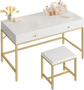 SUPERJARE 43-inch Modern White &amp Gold Desk - 2 Drawer Vanity Computer &amp Home Office Study Desk for Writing &amp Bedroom