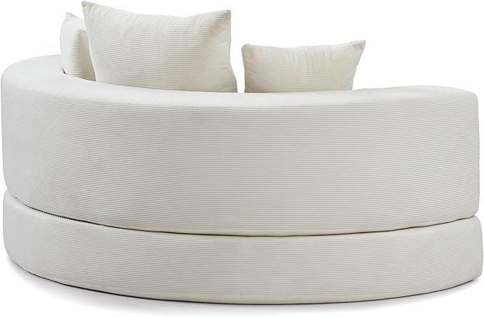 Beige Boneless Loveseat Couch - 67 Circular Convertible Sofa Bed No Assembly Corduroy Folding Floor Futon with Pillows for Small Spaces (Beige)