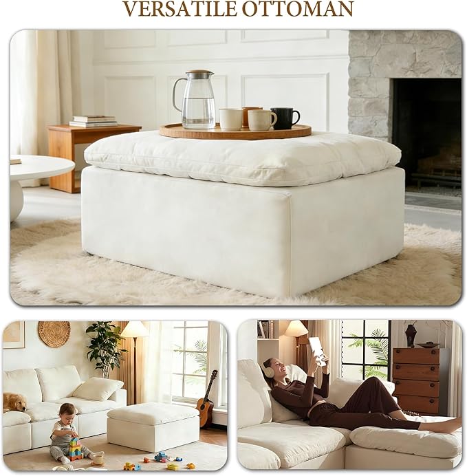 ANONER Modular Sectional Sofa Foot Rest for Couch Modern Cloud Couches Ottoman Upholstered Boneless Couch Foot Stool for Living Room Movable No Assembly Required Ottoman Beige | Premium Chenille