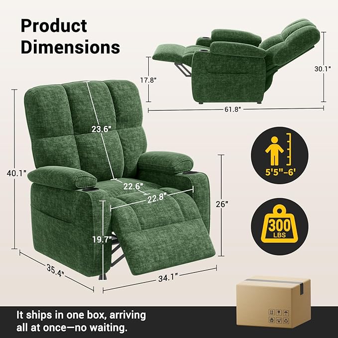 Amada Power Recliner Chair for Adults Infinite Adjustable Chenille Electric Recliner with Cup Holder Remote USB Port &amp Side Pockets Thick Seat Cushion Reclining Chair for Living Room &amp Be
