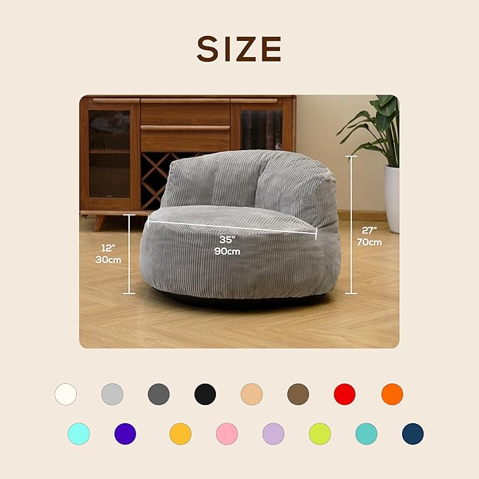N&ampV Large Crescent Bean Bag Chair Adult Size Bean Bag Sack Foam Filling Soft Premium Corduroy Bean Bag for Living Room Bedroom Dorm and Office (Tuscany)