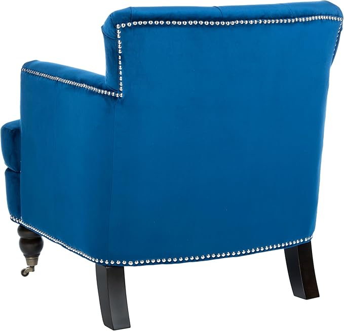 Safavieh Home Colin Navy Velvet and Espresso Tufted Club Chair