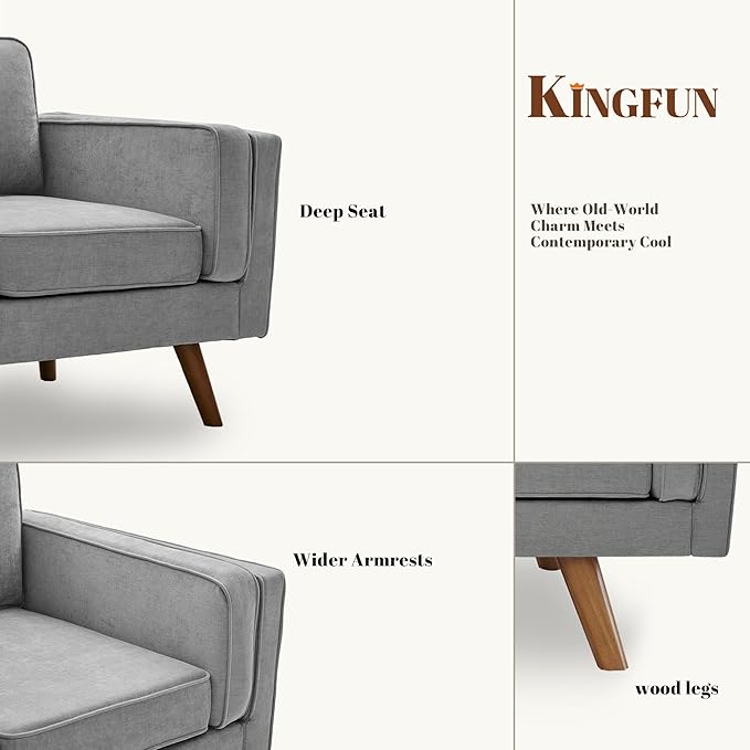 Kingfun Modern Accent Chair Sets Living Room Chairs with Ottoman Chenille Reading Armchair Mid Century with Dual-Layer Armrests Solid Wood Frame Easy Assembly for Small Spaces Gray