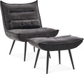 MCombo Wingback Accent Chair with Ottoman Modern Bronzing Fabric Upholstered Club Chair for Small Space Living Room 4400 (Dark Grey)