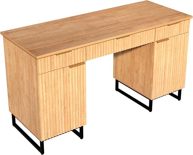 55 Fluted Executive Desk with File DrawerWooden Computer Desk with StorageLight Wood Modern Office Desk for Work and StudyingNatural Oak (1 Natural Oak)
