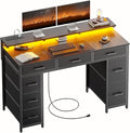 HLDIRECT 47 inch Computer Desk with 8 Storage Drawers Gaming Desk with LED Lights &amp USB Power Outlets Home Office Table with Monitor Stand Study Writing Work Table for Bedroom Black