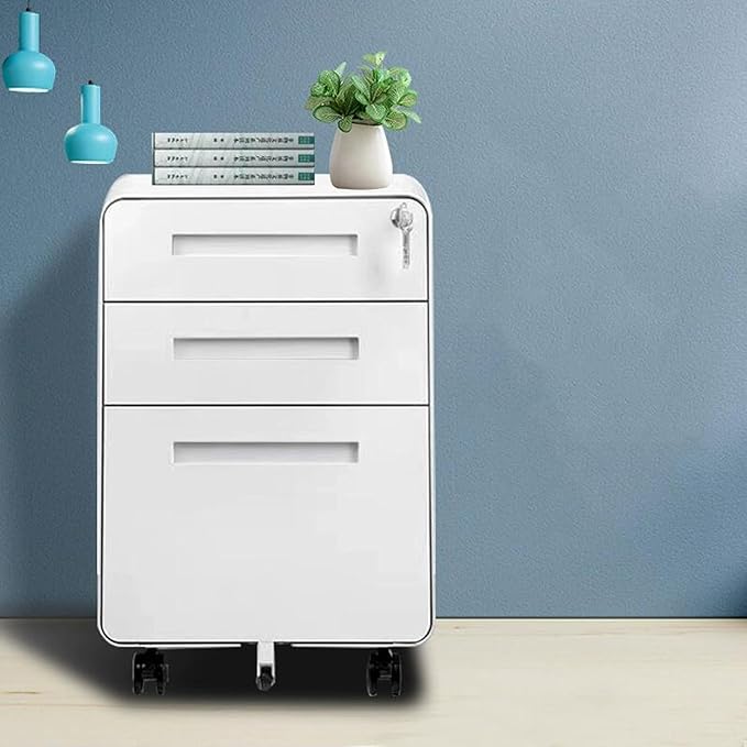 Removable File Cabinet Under Desk Storage Cabinet Filing Cabinet Three Drawer Office Cabinet with Locking Drawer Cabinet (Color : White)
