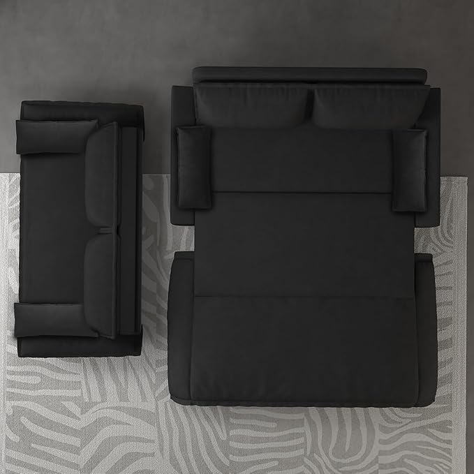 Rovibek 73 Pull Out Couch Queen Size 3 in 1 Convertible Sleeper Sofa Bed Velvet Convertible Sofa Bed Futon Loveseat Sleeper for Living Room Apartment Black