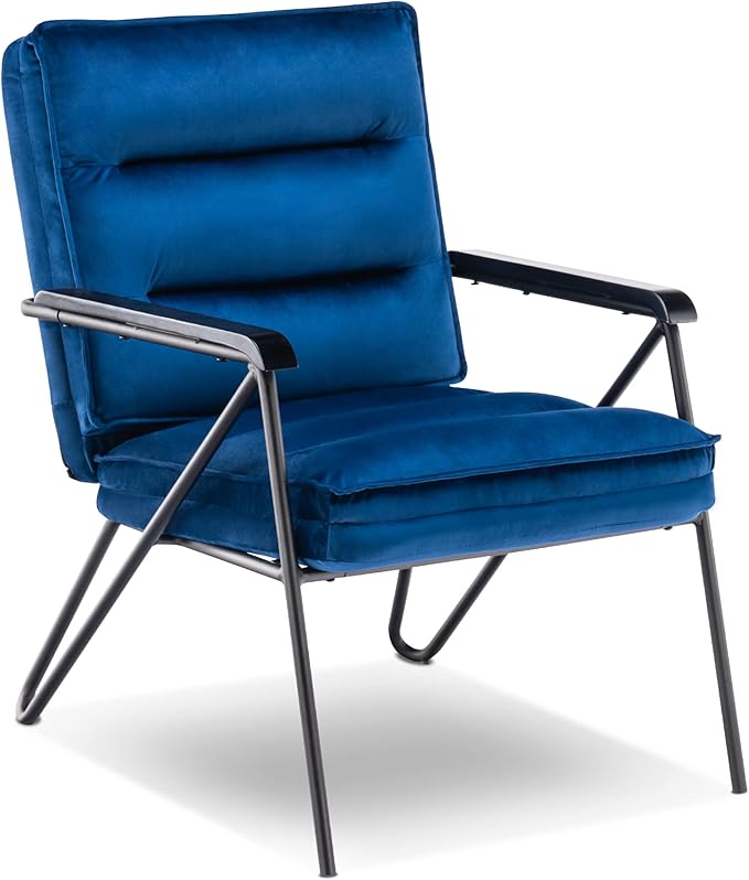 MCombo Modern Accent Chair Velvet Club Chair Upholstered Armchair for Small Space Living Room &amp Office Reception Fabric 4747 4750 (Chair Blue)