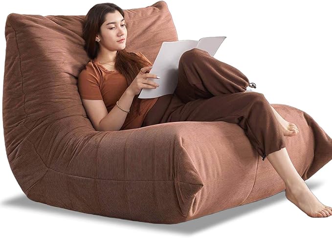 Modern Living Room Adult Bean Bag Floor Sofa Super Soft and Comfortable Memory Foam Lazy Sofa Togo Recliner Furniture Suitable for Balcony Bedroom Fireside Chair (Orange)