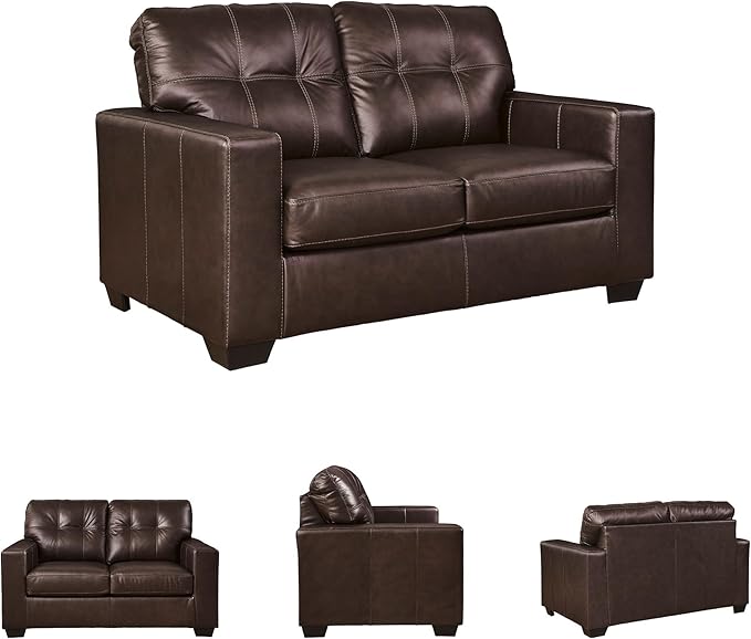 Signature Design by Ashley Santorine Transitional Tufted Leather Match Loveseat Dark Brown