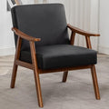 Mid Century Modern Accent Chair Upholstered Armchair Comfy with Wood Legs Siting Chair with Soft Cushion PU Leather Side Chairs for Living Room Bedroom Office (PU Leather Black)