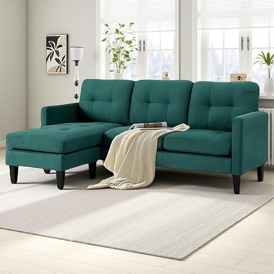 L Shaped Sectional Sofa with Movable Ottoman Lounge Sectional Sleeper Sofa Couch for Apartment &amp Small Space Small Couch for Living Room Green