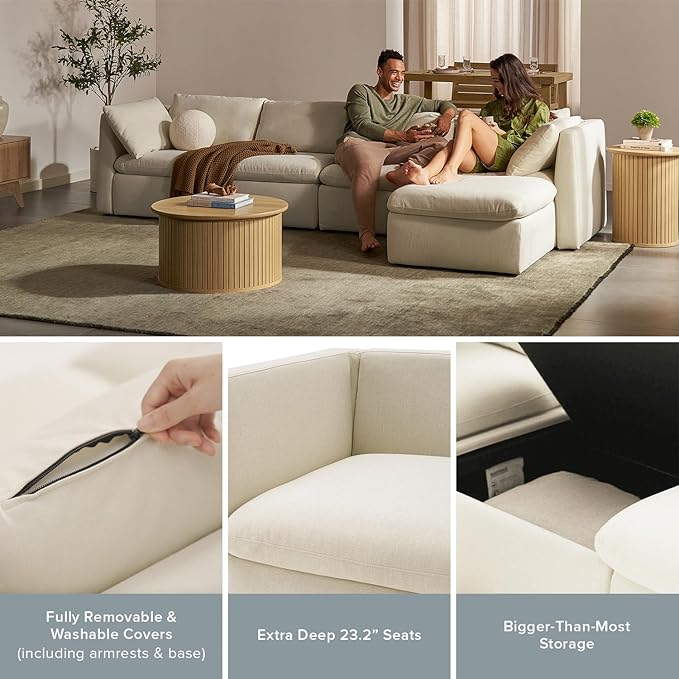 mopio Side Armrest Set for Modular Sectional Sofa Couch A Pair of Armrests to Extend or Update Your Sofa Modern Contemporary Module Piece for Living Room Off White Fabric