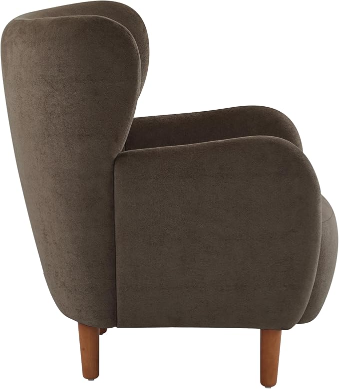 Christopher Knight Home Dolly Mid-Century Modern Velvet Upholstered Wingback Club Chair Living Room Lounge Chair for Relaxation Reading Armchair Solid Wood Living Room Accent Chair Dark Brown