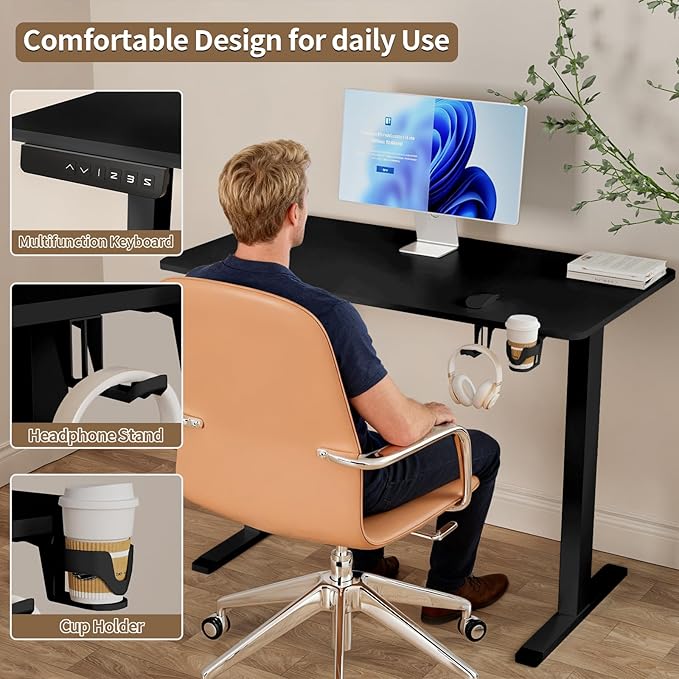 Electric Standing Desk 23.6 x 47.2 Adjustable Height Sit Stand Up Desk with 3 Memory Preset Table Ergonomic Computer Desk for Home Office Workstation Black