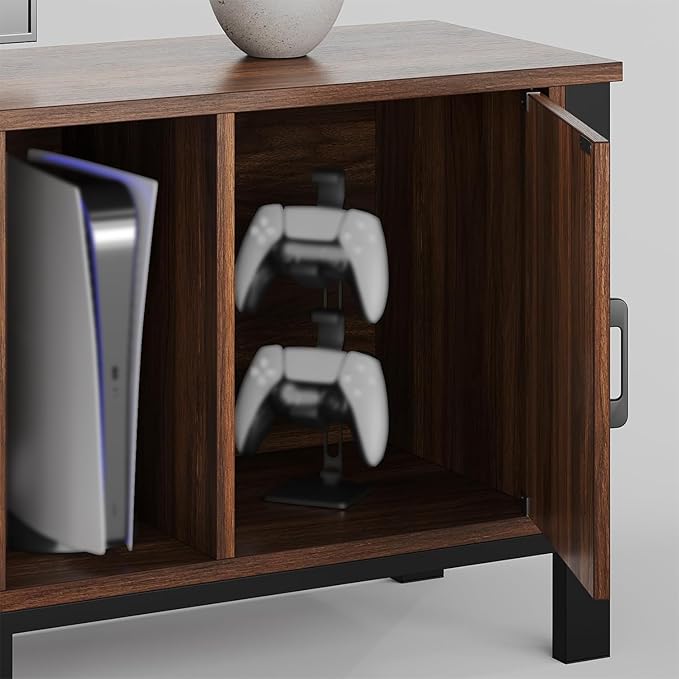 Bestier TV Stand for 75/80/85 inch TV LED Gaming Entertainment Center Modern TV Cabinet with Glass Shelves for Living Room Media Console with 2 Storage Drawers &amp Cabinets for Bedroom Walnut