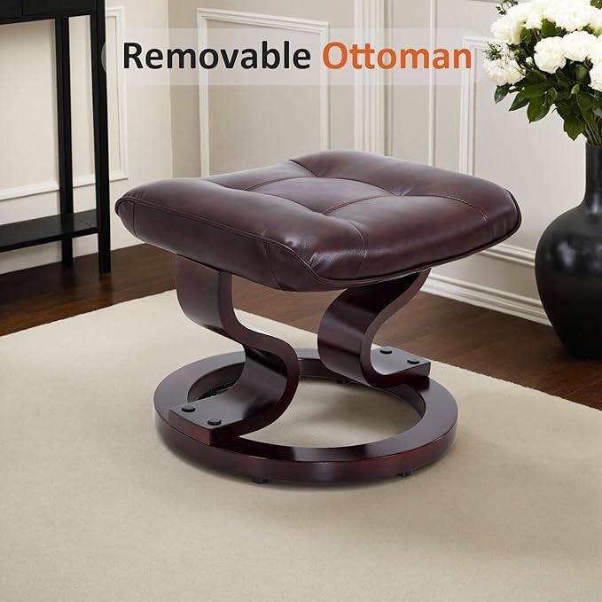 MCombo Manual Swivel Recliner with Ottoman Chair Ottoman Set for RV Small Spaces Living Room Bedroom Office 9019 4919 (Faux Leather Dark Brown)