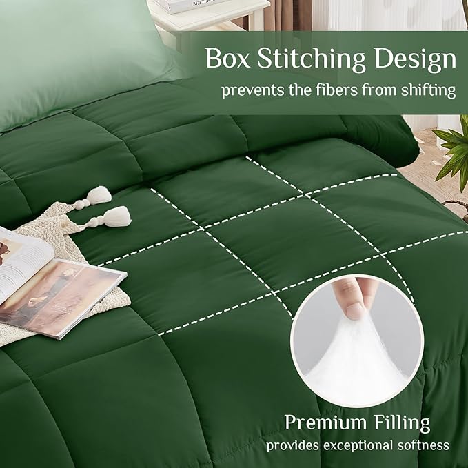 JOLLYVOGUE California King Comforter Set Ultra-Soft Bed in a Bag 7 Pieces Oeko-TEX Certified Bedding Set with Down Alternative Comforter Sheets Pillowcases &amp Shams Dark Green &amp Light Gree