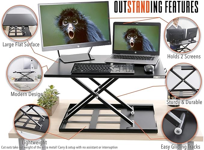MEDA |Standing Desk | Instantly Convert Any Desk into a Sit/Stand up Desk Height-Adjustable Fully Assembled Desk Converter (Black)