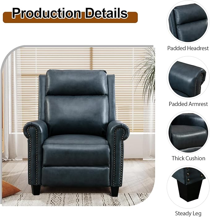 CANMOV Leather Recliner Chair Set of 2 Classic and Traditional Push Back Recliner Chair with Comfortable Arms and Back for Living Room Bedroom Adjustable Single SofaNavy Blue