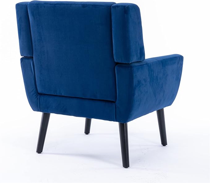 SSLine Velvet Accent Arm ChairMid-Century Modern Upholstered Wingback Single Sofa Armchair Club Chair with Solid Wood Legs Thick Cushion for BedroomReadingLiving Room Chair (Blue)